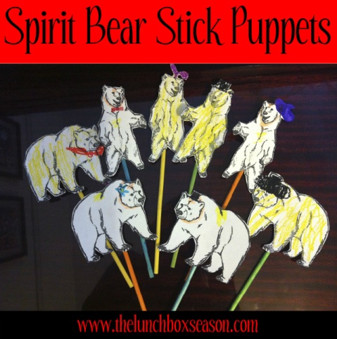 Spirit Bear Stick Puppets with Free Printable Template from thelunchboxseason